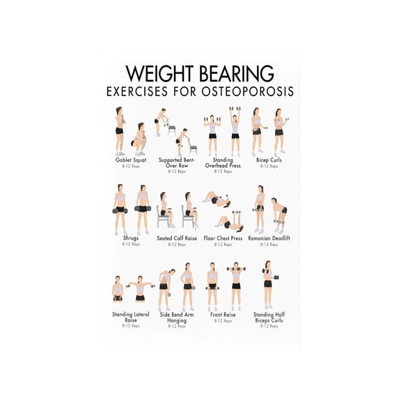 Osteoporosis Exercise Poster Weight Bearing Guide for Bone Health Physical Therapy Rehab Bone Loss Prevention Wall Art