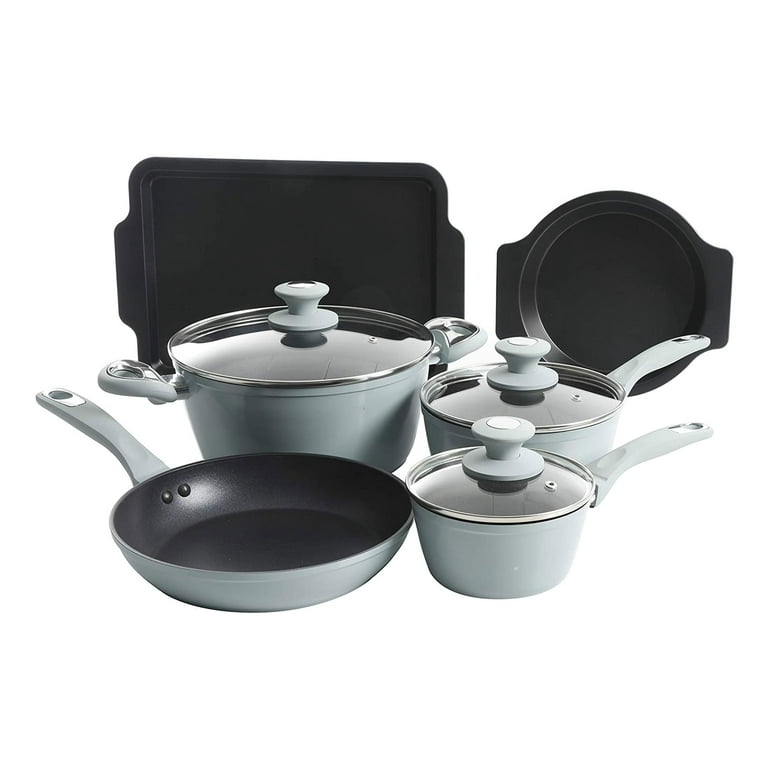 Motase 12 Pieces Kitchen Nonstick Frying Pan Sets Aluminum Cookware with Removable Handle,White, Size: 12PS