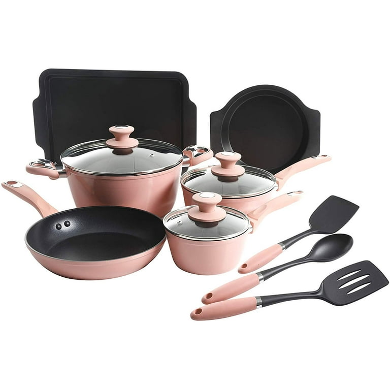 Oster Rigby 9.5 Inch Aluminum Nonstick Frying Pan in Pink with Pouring  Spouts