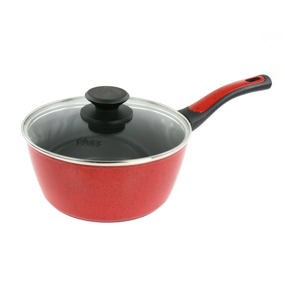 Oster 2.2 Quart Nonstick Saucepan With Lid in Speckled Red