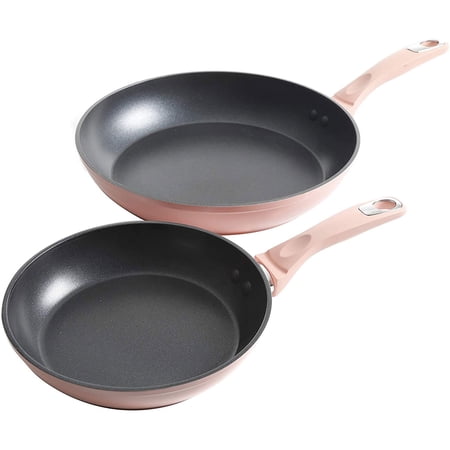 Oster 2 Piece 11 and 8 Inch Aluminum Non Stick Home Frying Pan Set, Dusty Rose