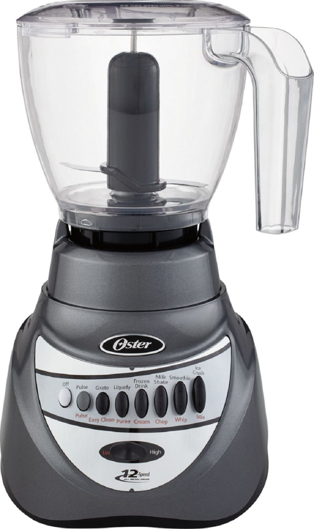 Oster Blender and Food Processor Combo with 3 Settings for Smoothies,  Shakes, and Food Chopping, Includes 2 24-Ounce Cups and Lids, Carbon Grey