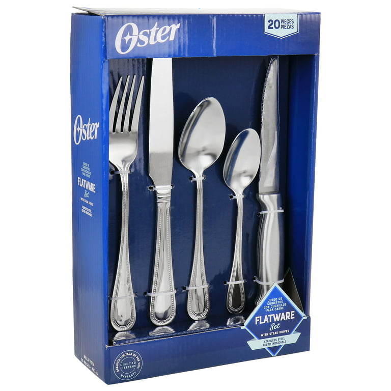 Oster 20 Piece Stainless Steel Flatware and Steak Knife Set - Silver - N/A