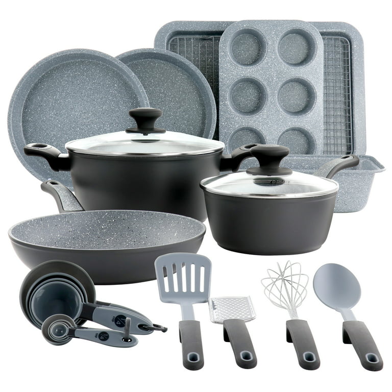 Oster 23 Piece Nonstick Cookware Bakeware Set in Speckled Gray 
