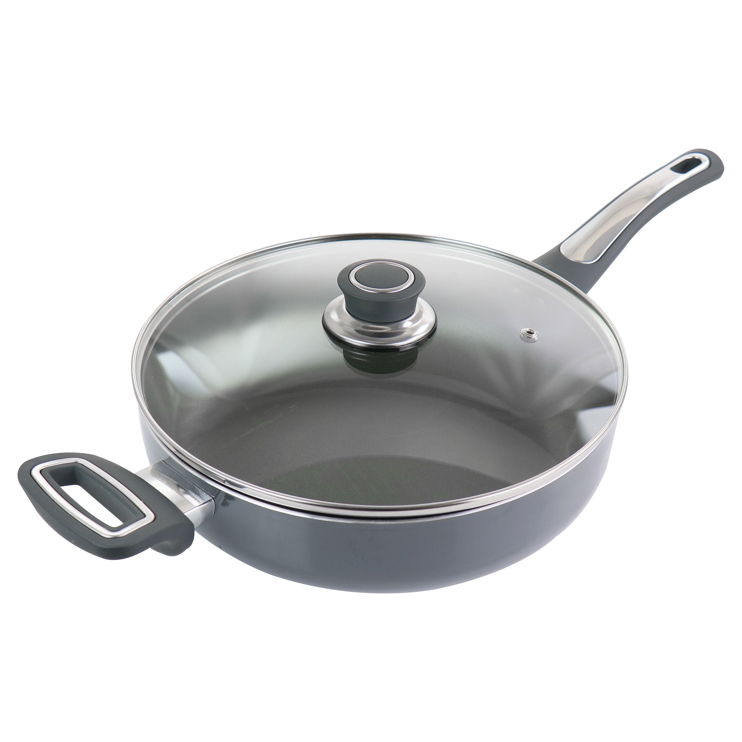 Gray Aluminum Non-Stick Saute Pan with Lid, 3.5 Quart