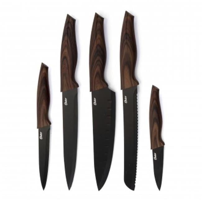 Oster 5-Piece Black Steel with Wood Look Handle Cutlery Set