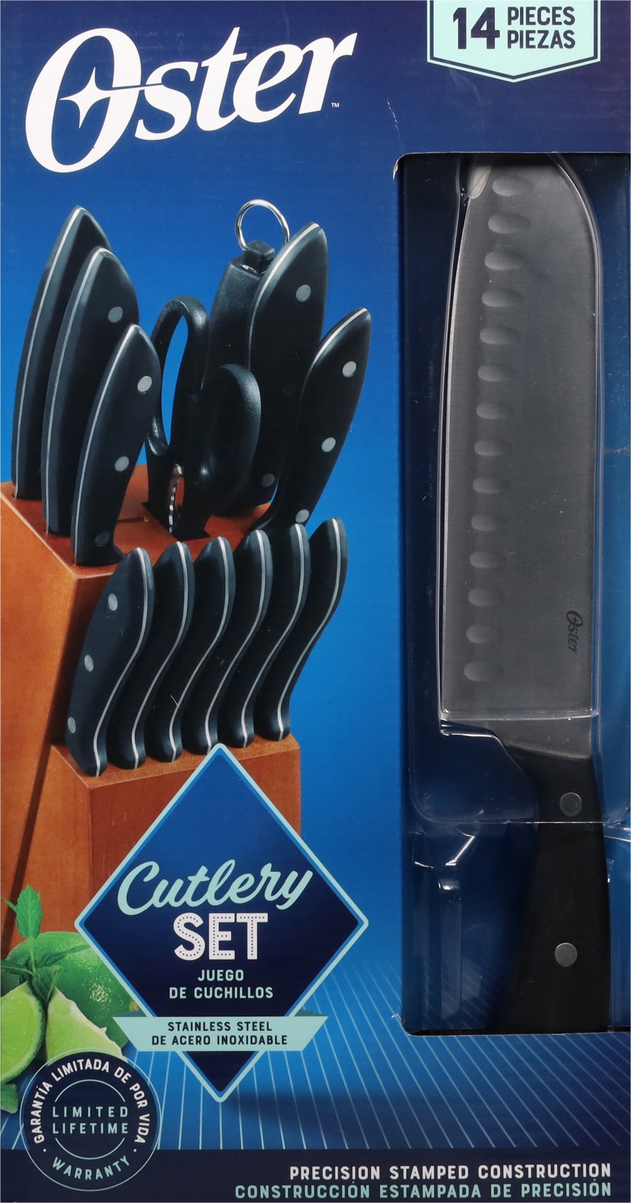 Oster 14-Piece Stainless Steel Cutlery Set with Mahogany Block
