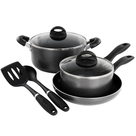 Oster 7 Piece Non Stick Aluminum Cookware Set in Granite Grey