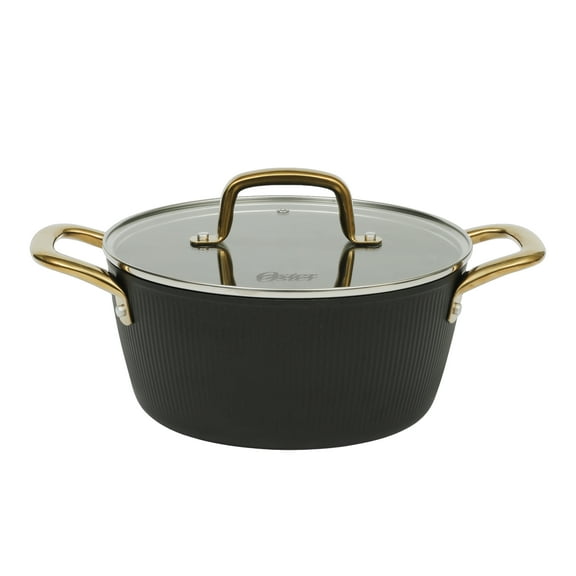 Oster Abbottsford 4.4 Quart Nonstick Aluminum Dutch Oven with Glass Lid in Black