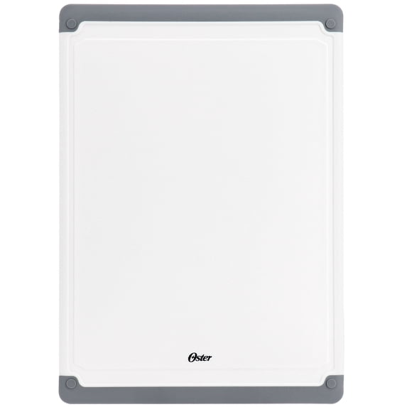 Oster Bergen 17x12 Inch Rectangular Plastic Cutting Board in White with Non-Slip Feet