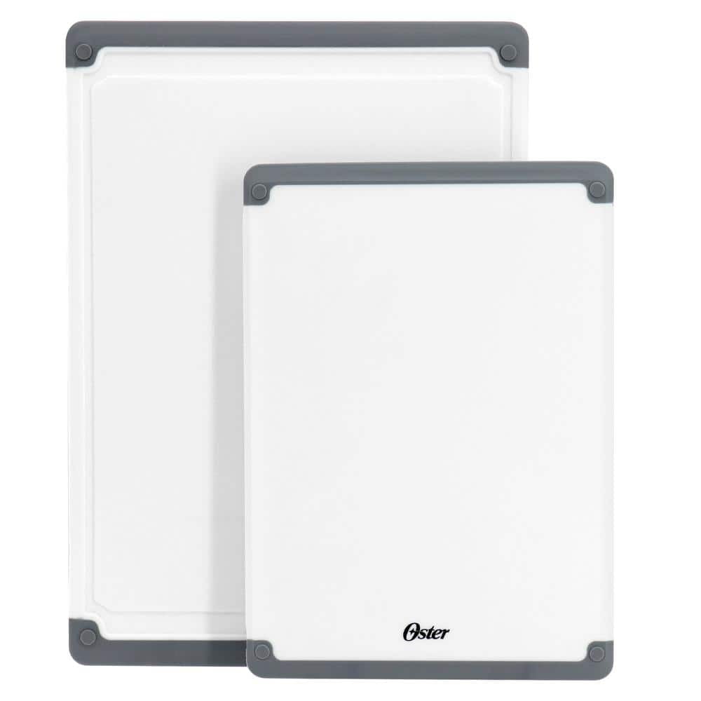 White Rectangular Plastic Cutting Board Set with Non-Slip Feet, 2 Pieces