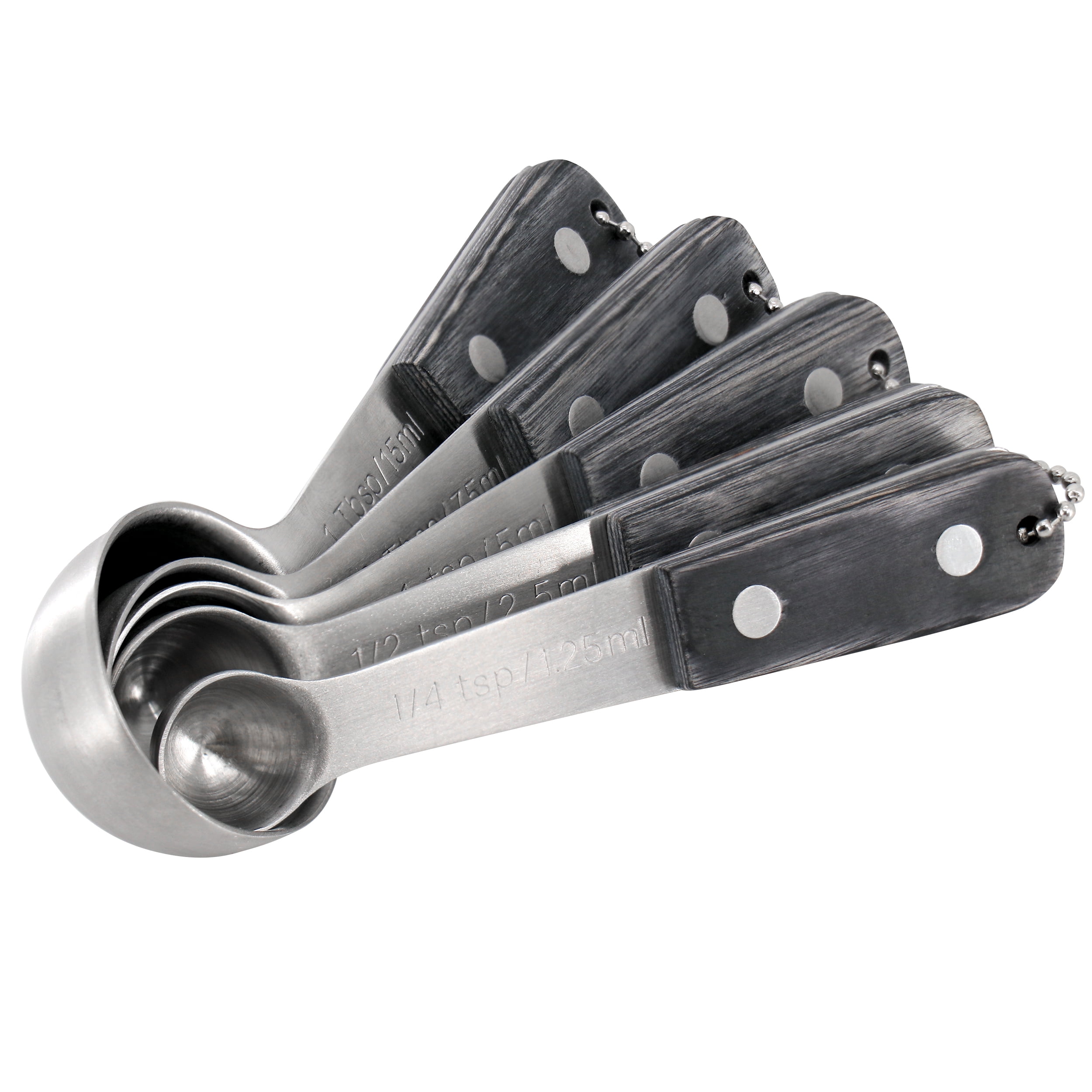 Oster Oster Blakeley 5 Piece Stainless Steel Measuring Spoon Set in Dark Gray with Wood Handles