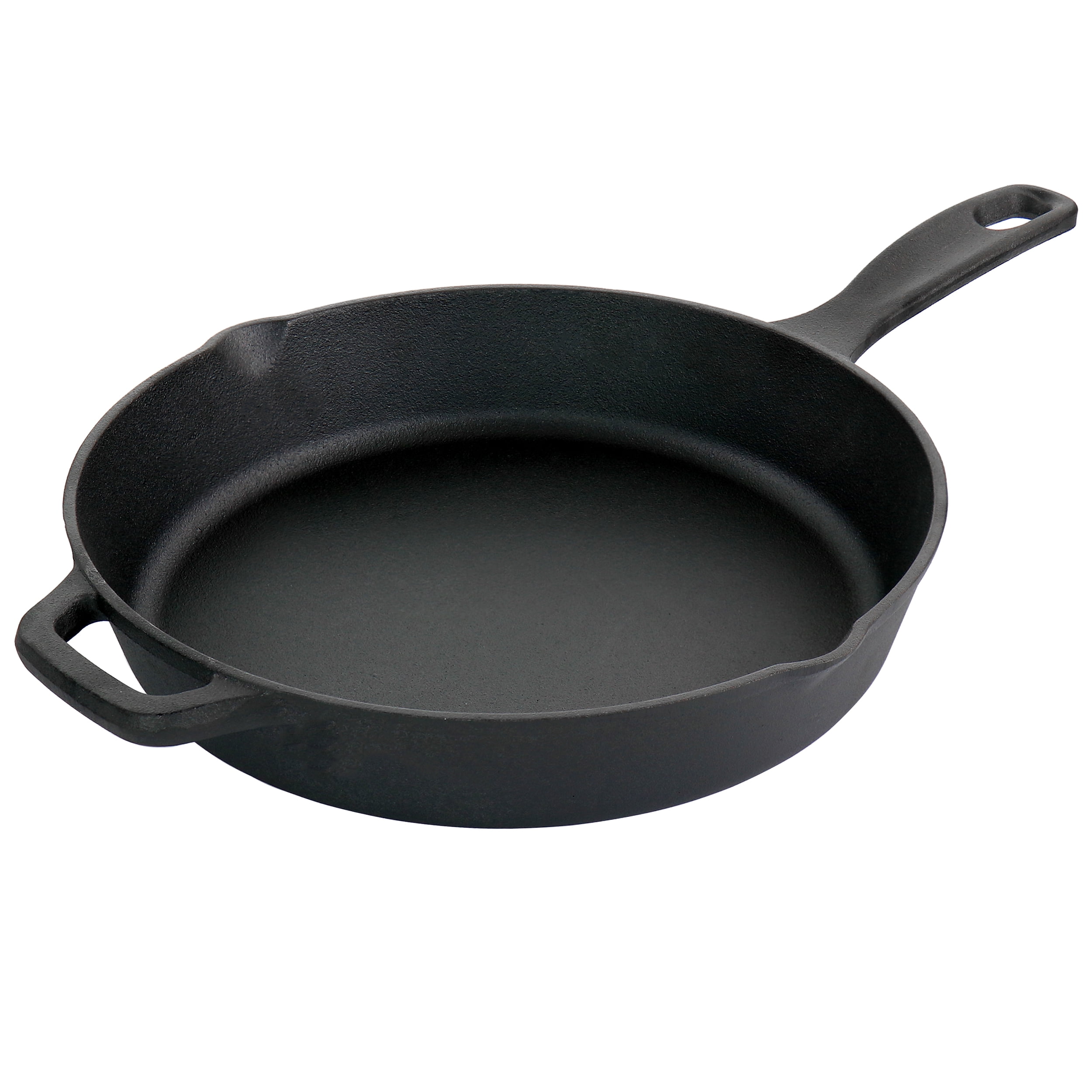 12 inch Cast Iron Skillet with Pouring Spouts - Black