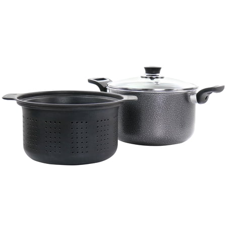 Oster Claiborne 3 Piece Aluminum Nonstick Pasta Pot with Lid in Charcoal Grey