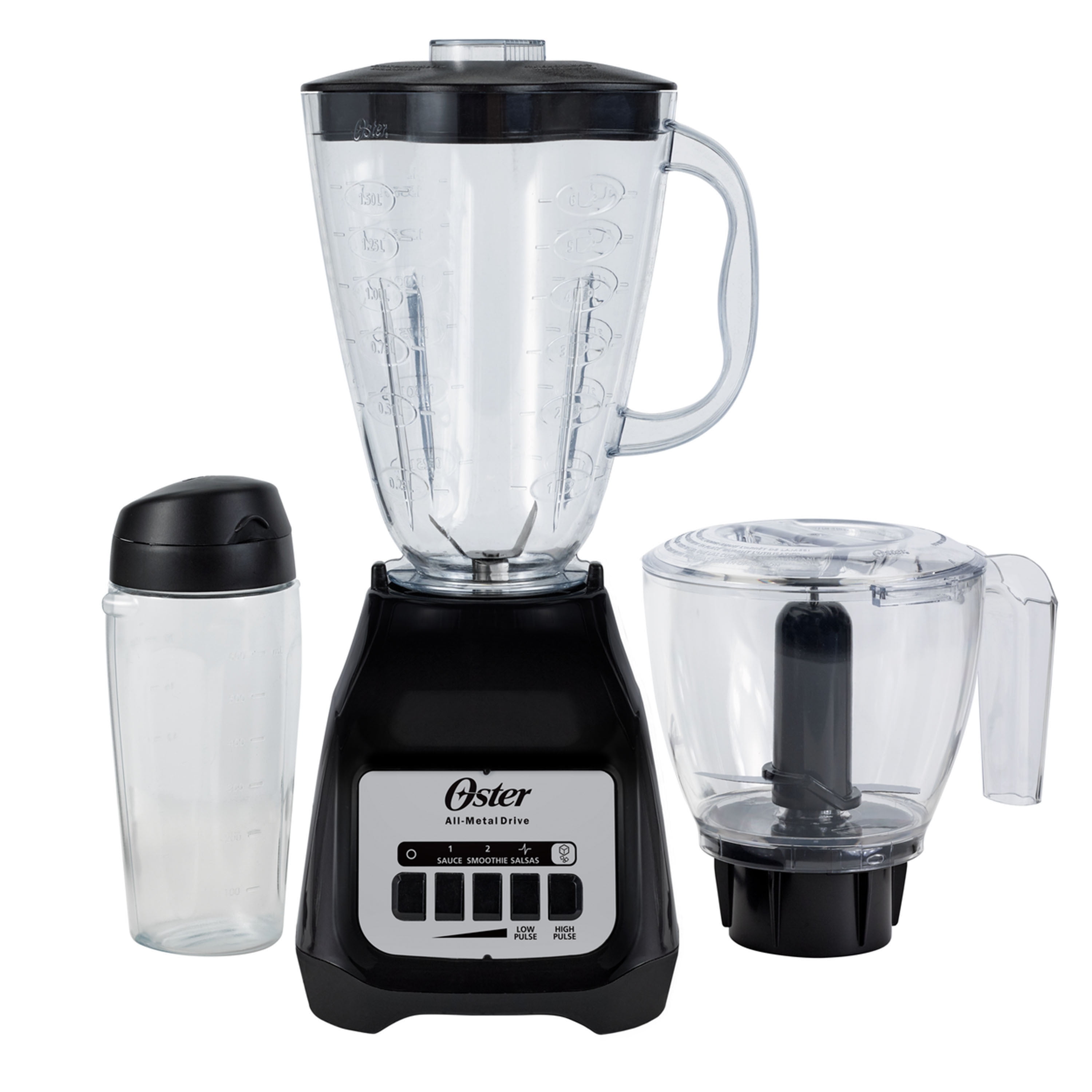  Oster Blender and Food Processor Combo with 3 Settings for  Smoothies, Shakes, and Food Chopping, Includes 2 24-Ounce Cups and Lids,  Carbon Grey