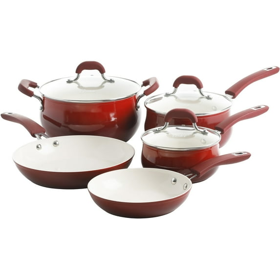 Oster Corbett 8-Piece Non-Stick Aluminum Cookware Set, Red