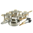 thumbnail image 1 of Oster Davinelle 12 Piece Stainless Steel Cookware Set in Silver with Gold Handle, 1 of 7