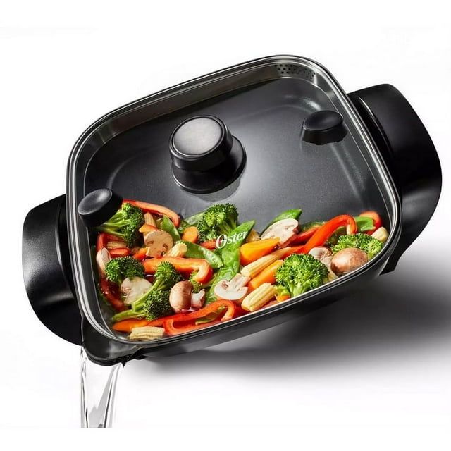 Oster DiamondForce 12 "x 12" Strain & Pour Electric Skillet Black