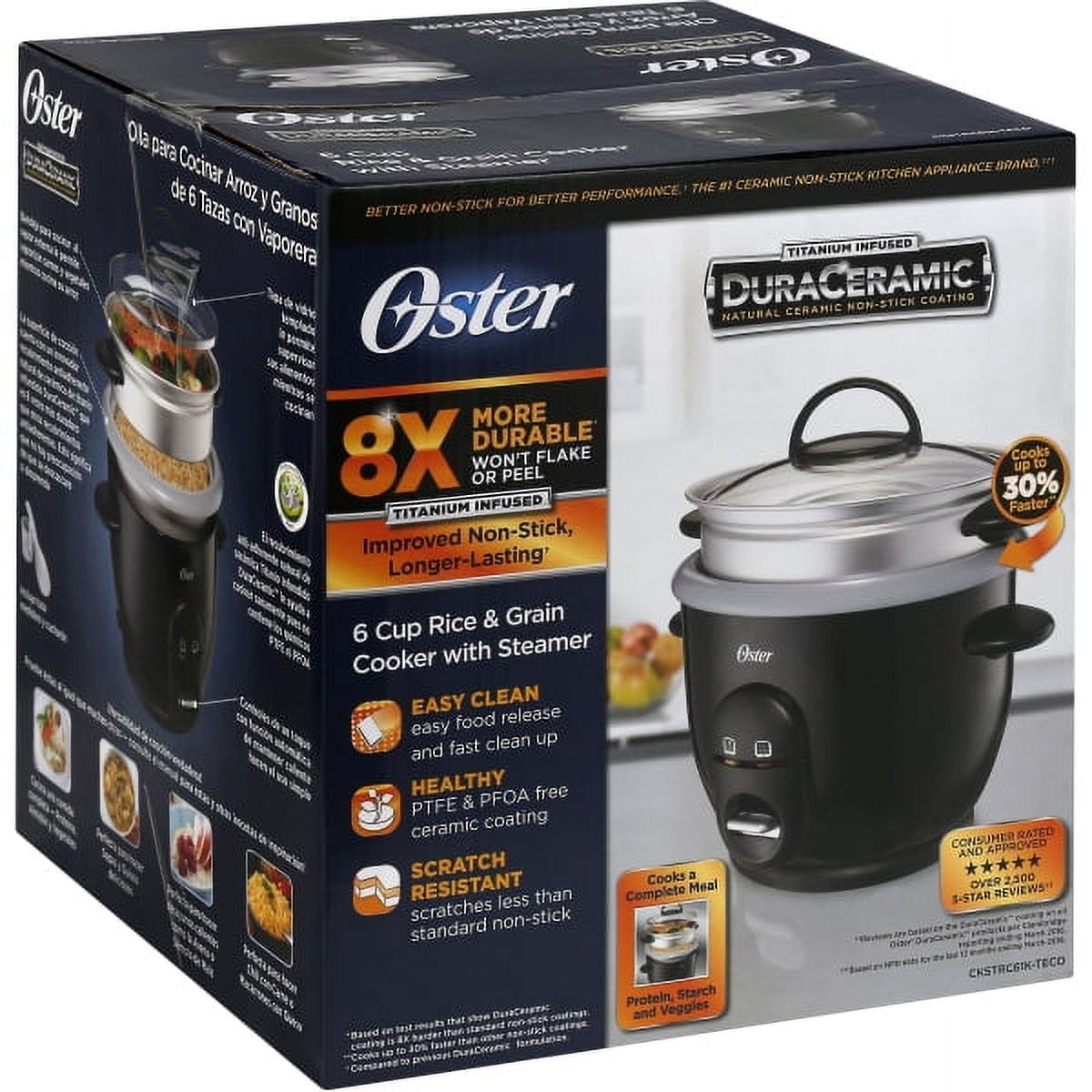 Oster DuraCeramic Titanium Infused 6-Cup Rice and Grain Cooker with Steamer  