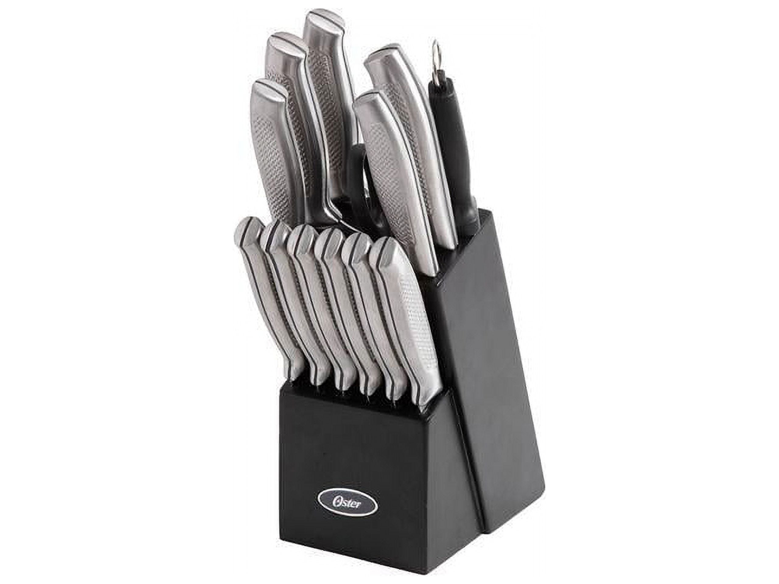 Oster Edgefield 14-Piece Stainless Steel Knife Set with Black Block