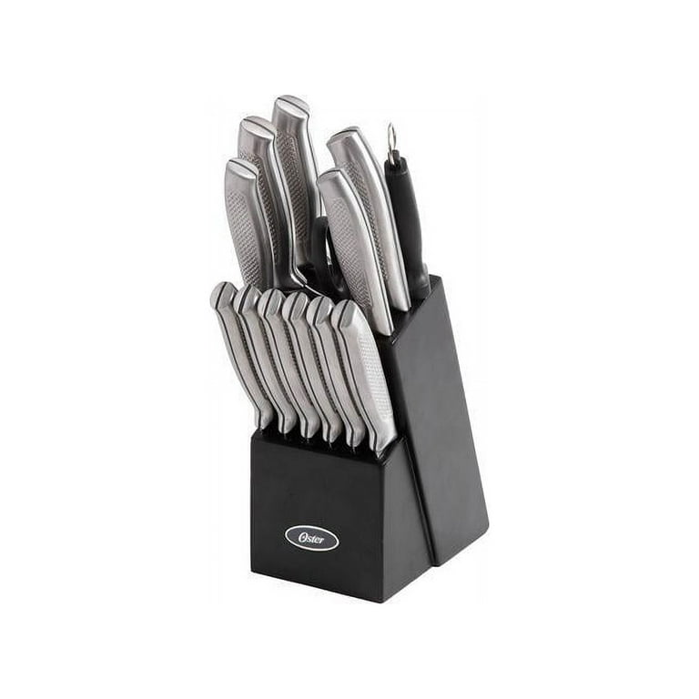 Oster Edgefield 14 Piece Stainless Steel Cutlery Knife Set with Black Knife  Block