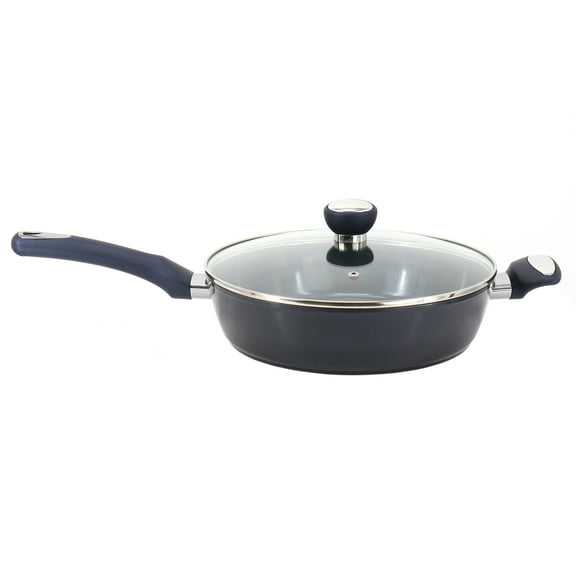 Oster Hawke 3.9 Quart Ceramic Nonstick Aluminum Saute Pan with Lid in Dark Blue