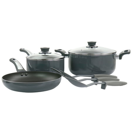 Oster Legacy 8-Piece Aluminum Nonstick Cookware Set in Gray – Durable Pots and Pans with Easy-Release Nonstick Coating, Even Heat Distribution, Stylish Everyday Kitchen Cooking Set