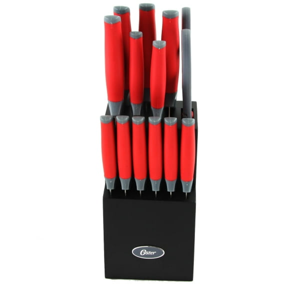 Oster Lindbergh 14 Piece Stainless Steel Cutlery Set Black Block, Red/Black