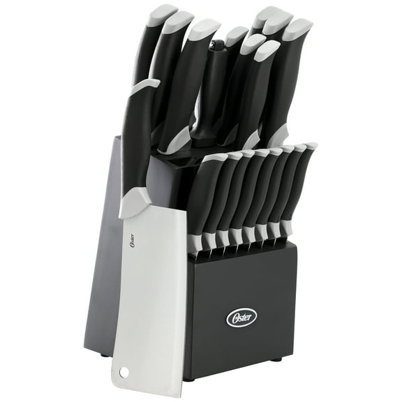 Oster Lindbergh 22 Piece Stainless Steel Cutlery Set with Storage Block in Black