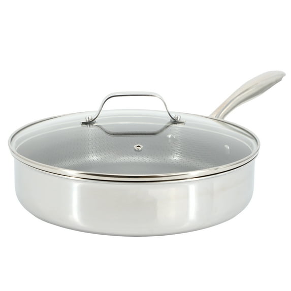 Oster Modessa 4.5 Quart Nonstick Triply Stainless Steel Saute Pan with Honeycomb Design in Silver