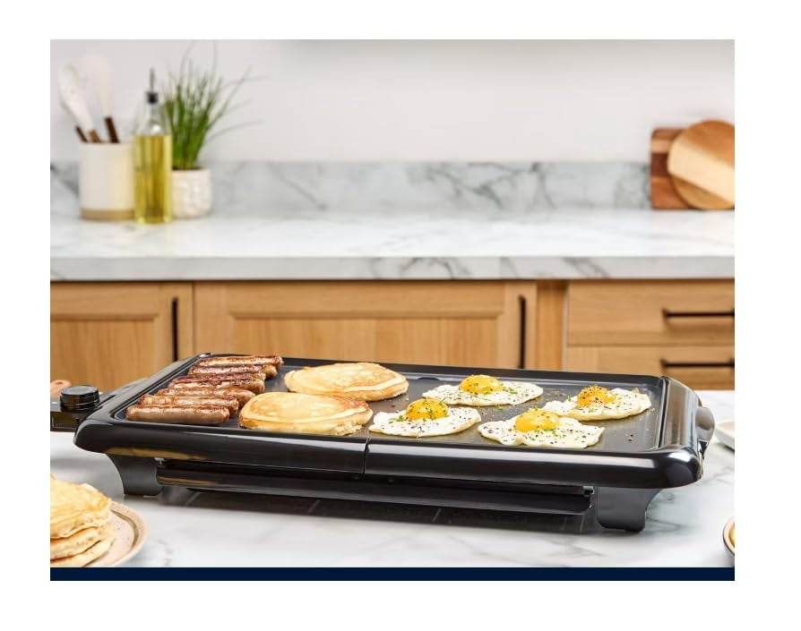 Oster Nonstick Extra Large 22" Family Size Countertop Ceramic Nonstick Griddle with Warming Tray Removable Drip Tray