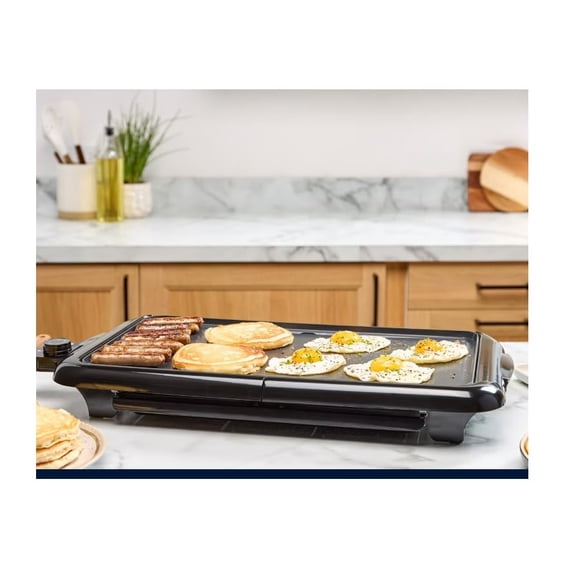 Oster Nonstick Extra Large 22" Family Size Countertop Ceramic Nonstick Griddle with Warming Tray Removable Drip Tray