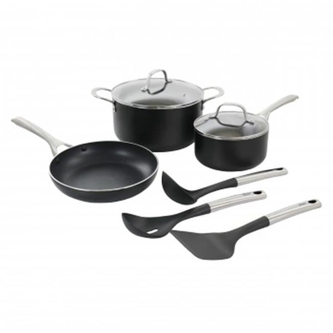 Black 8-Piece Aluminum Non-Stick Cookware Set with Stainless Steel Handles
