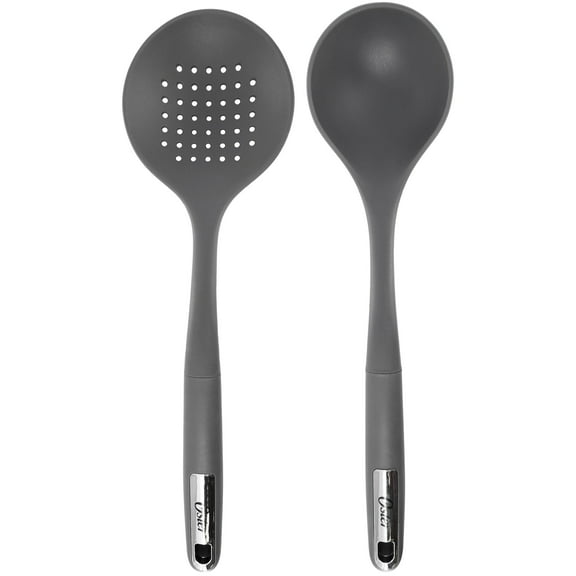 Oster Ridgecrest 2 Piece Silicone Kitchen Tool Skimmer and Ladle Set in Gray