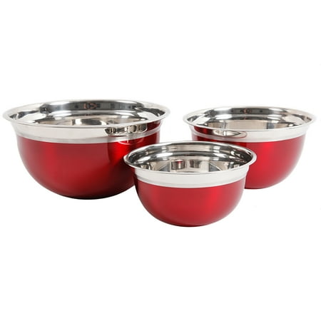 Oster Rosamond 3-Piece Round Mixing Bowl in Metallic Red