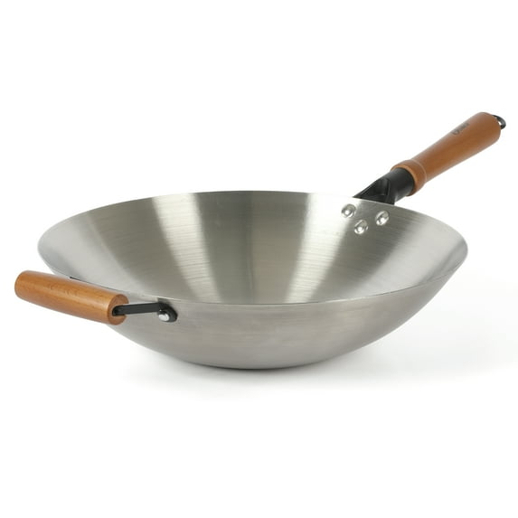 Oster Sangerfield 14-Inch Carbon Steel Flat Bottom Wok w/ Wood Handles