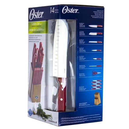 Oster Stainless Steel Cutlery Set with Red Handles - 14 Piece