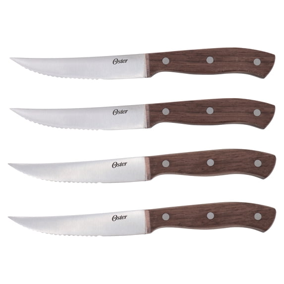 Oster Whitmore 4 Piece Stainless Steel Steak Knife Set with Mango Wood Handles