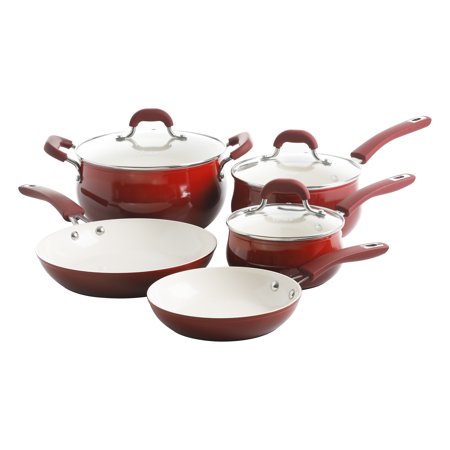 Oster Wright Park 8-Piece Gradient Red Aluminum Non-Stick Belly Shape with Ceramic Interior Cookware Set