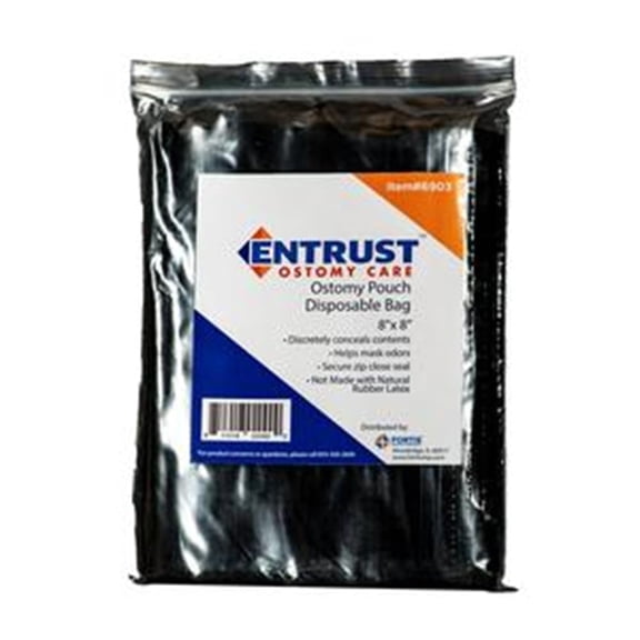 Ostomy Pouch Disposal Bags 8 x 8 Inch, 60 Count, Fortis Entrust Zip Seal Disposable Bags for Colostomy Ileostomy Urostomy Waste, Odor Blocking Leakproof, Black, Latex Free