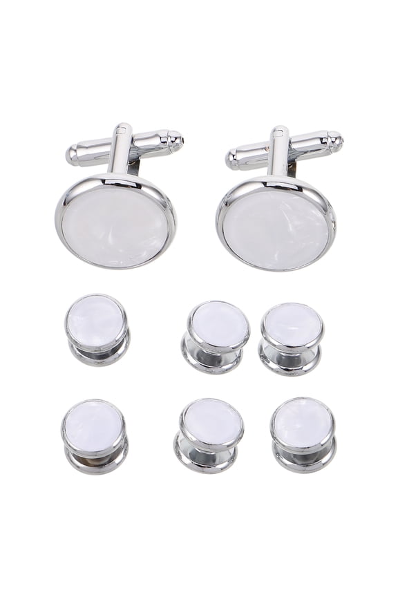 1Set Men Cuff Link Set Round Enamel Shell Shirt Studs for French Cuff Dress Shirts