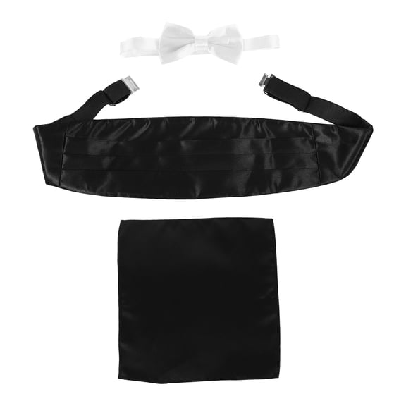 Raindrops Mens Black Cummerbund and Handkerchief Set Elegant Wedding Groomsmen Accessories