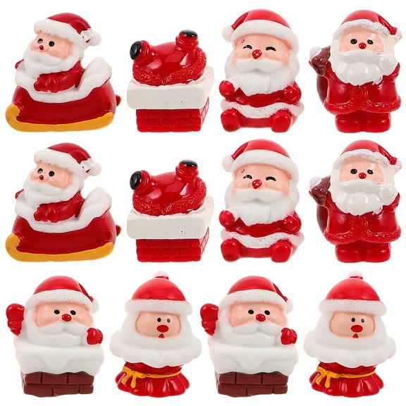 Ostracsh 12pcs Mini Christmas Figurines Santa Claus Resin Ornaments for Crafts Dollhouse Decorations Cake Toppers