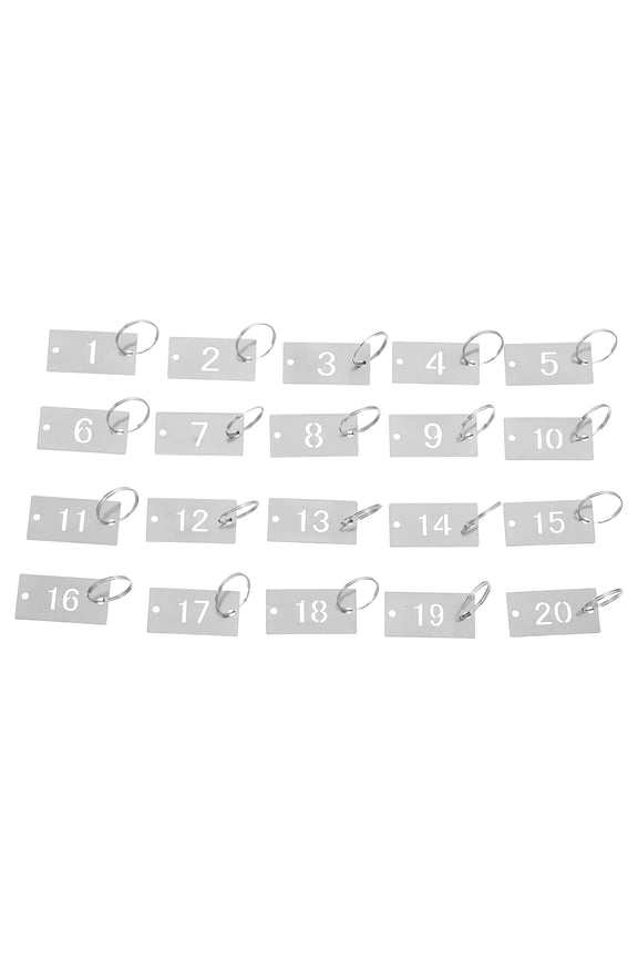 Raindrops 20-Pack Stainless Steel Number Keychain Pendants, Hollow Rectangle Metal ID Tags for Keys and Bags