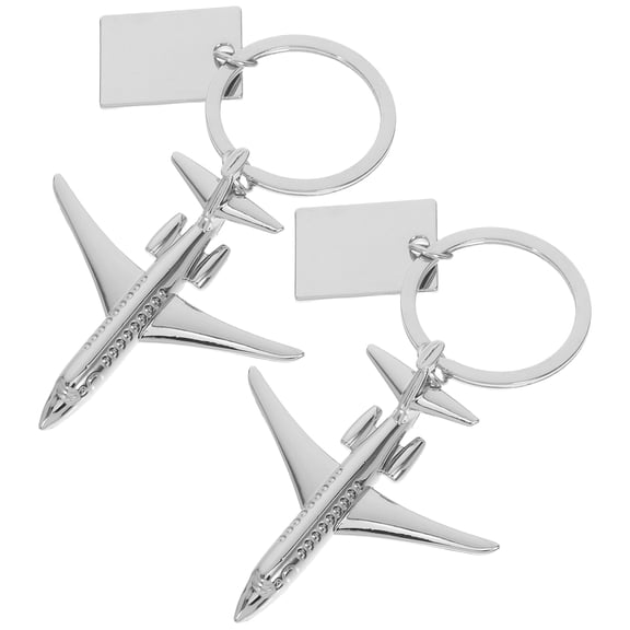 Raindrops 2Pcs Metal Airplane Keyrings with Engraving Option Silver Aircraft Keychain