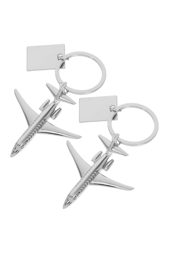 2Pcs Metal Airplane Keyrings with Engraving Option Silver Aircraft Keychain