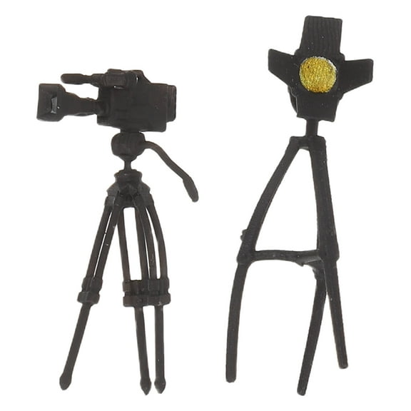 Ostracsh 2pcs Miniature Photography Tripod And Simulation Lamp Resin Camera Stand Model Dollhouse Accessories For Micro Landscape Decor