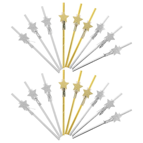 Ostracsh 40pcs Paper Straws Disposable Cocktail Metallic Gold Silver Star Drinking Straws for Birthday Party Wedding Holiday Celebrations