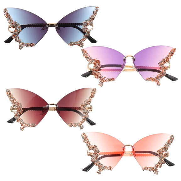 Ostracsh 4pcs Women Sunglasses: Retro Rimless Butterfly Sunglasses With Rhinestones - Stylish Uv Blocking Eyewear For Beach Parties And Outdoor Activities