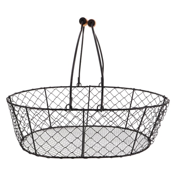 Raindrops Indoor Firewood Holder Black Metal Basket with Handles for Coal and Storage